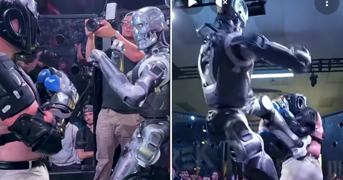 Un influencer se calzó los guantes contra un robot de 1,83 metros y la lógica terminó en el piso